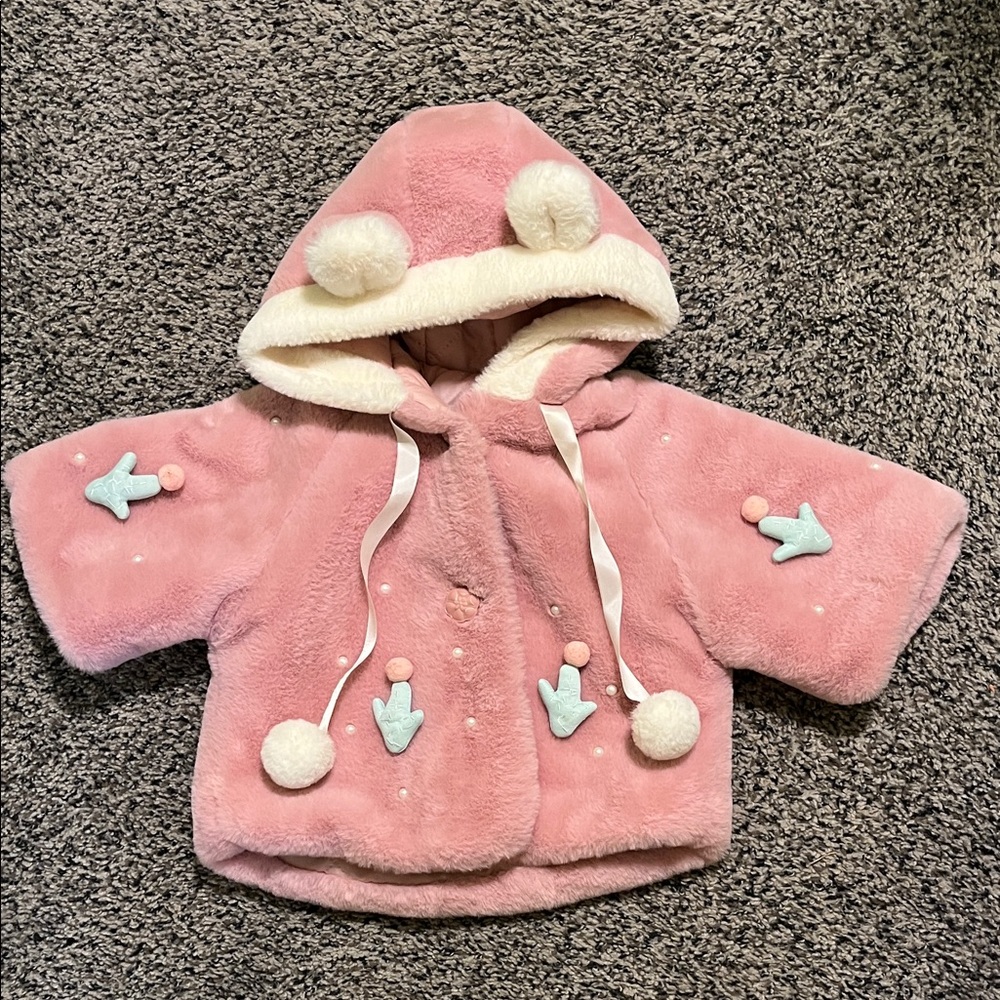 Adorable Pink Hooded Baby Jacket with Pom Poms
